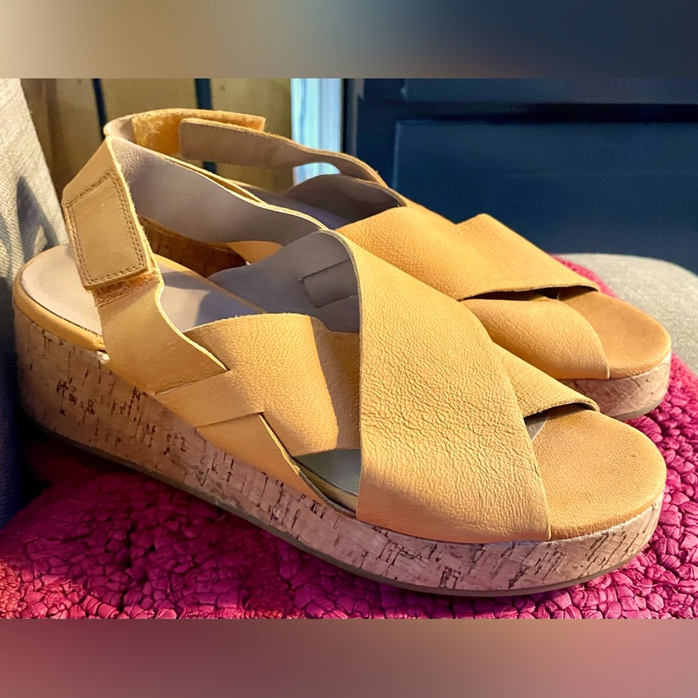 Eileen fisher cantaloupe leather wedge sandals size 8